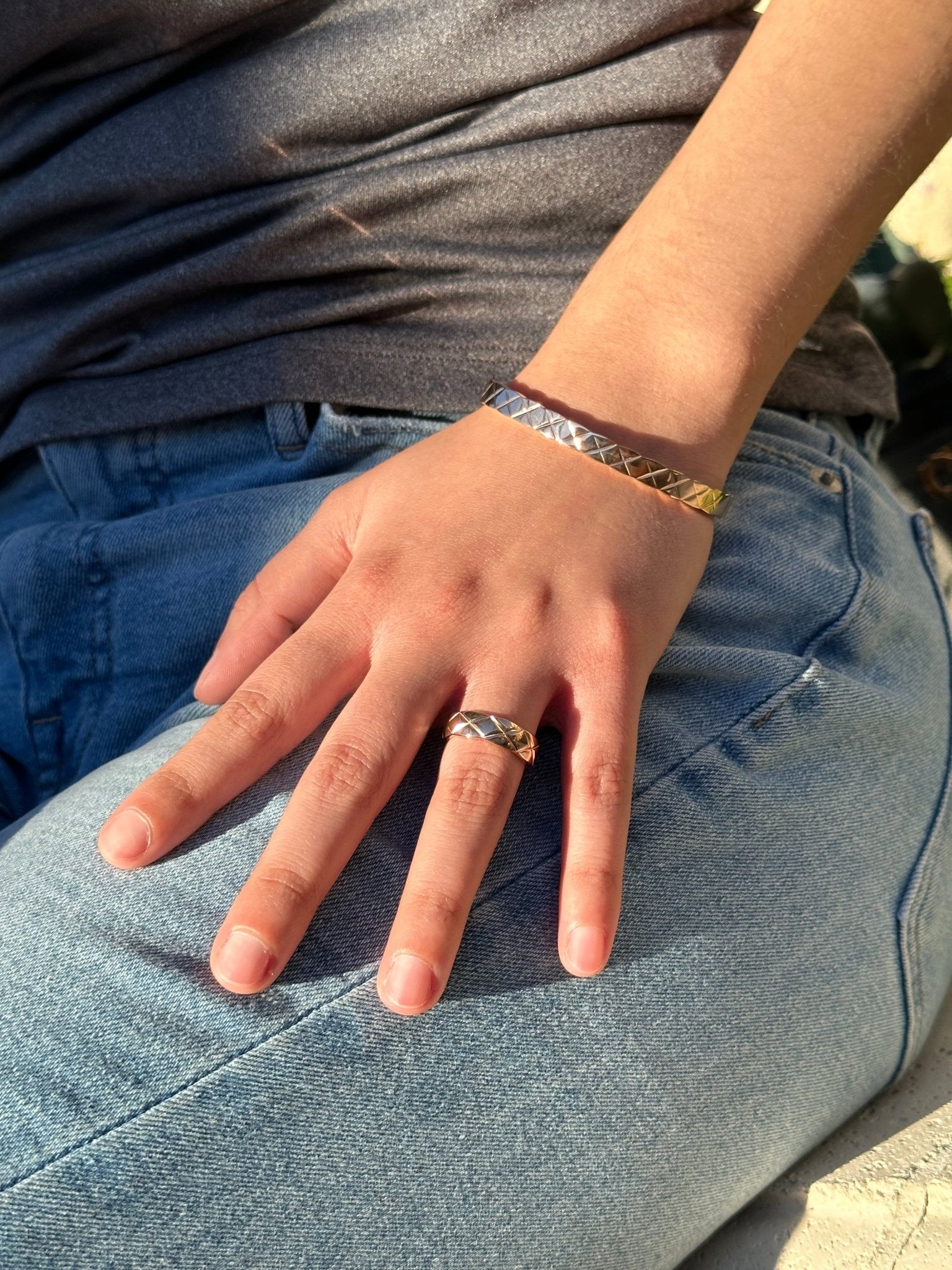 Women's Quilted X Motif Bracelet + Ring Set