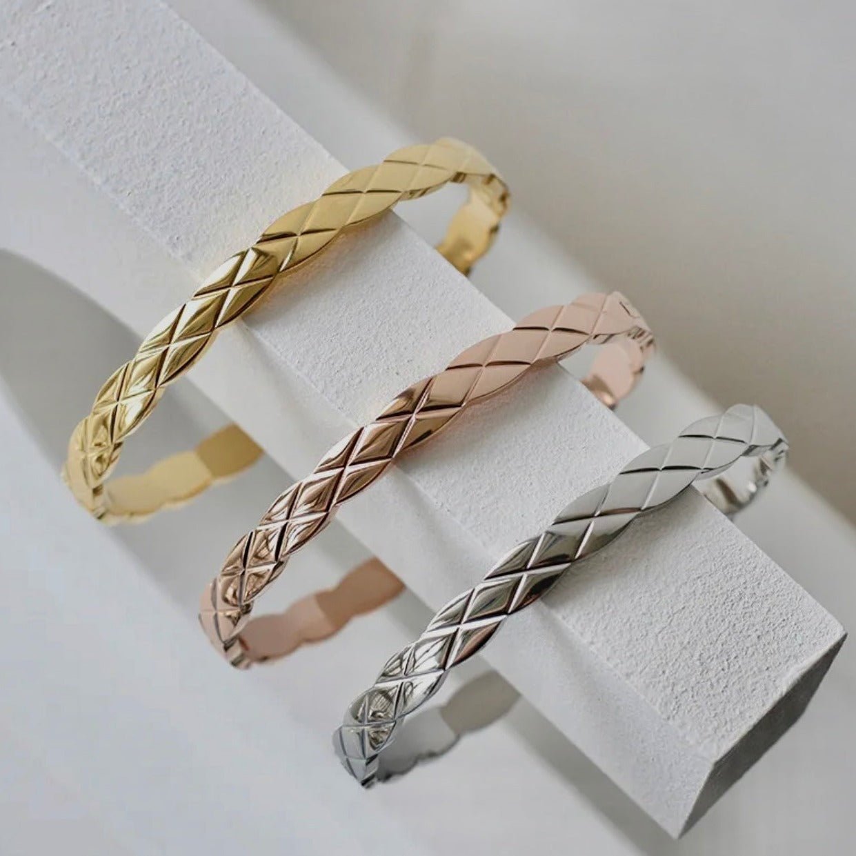 Women's Quilted X Motif Bracelet + Ring Set