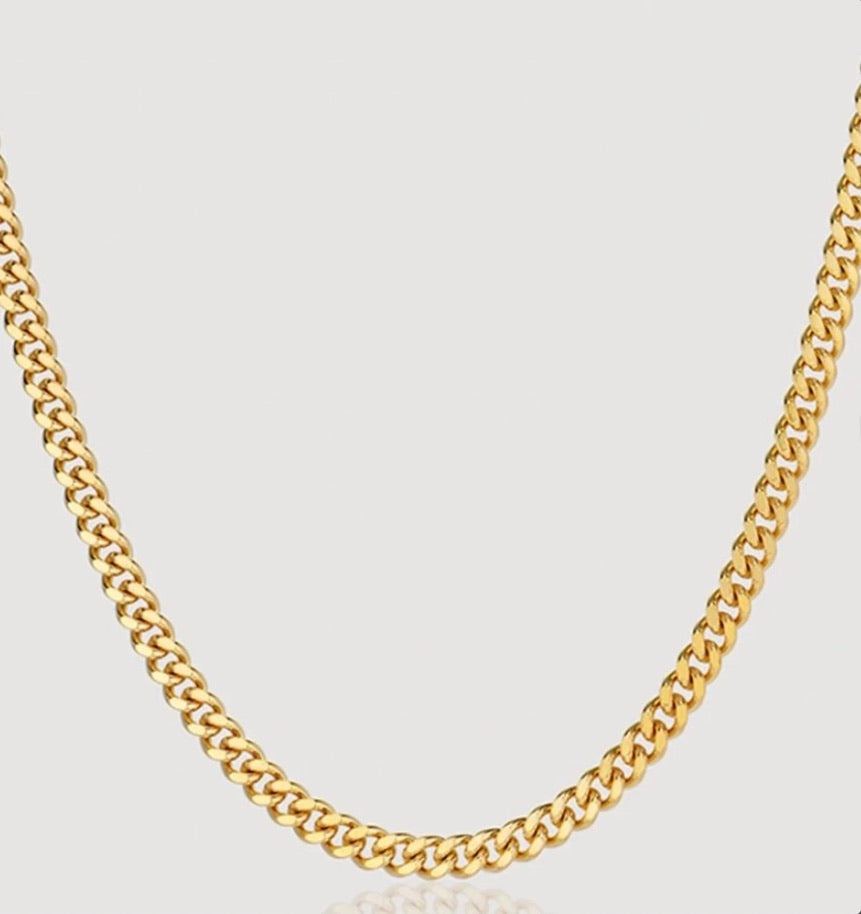Men's 18k Gold Curb Chain Stamped Necklace - 1 Øak