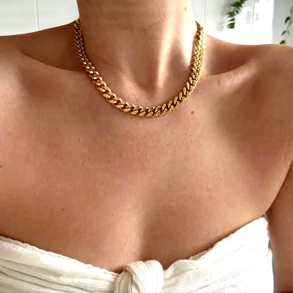Womens Chain Necklace 18k Gold Chain Choker Stamped Necklace Cuban