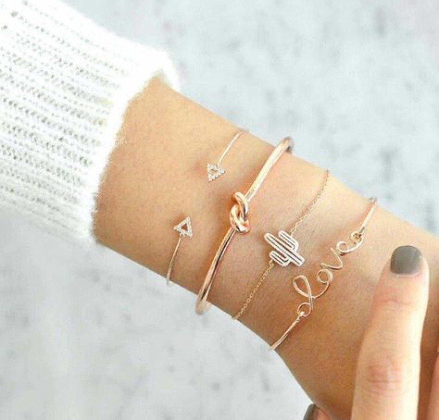 Womans Dainty Bracelet Bangle Stacking Set