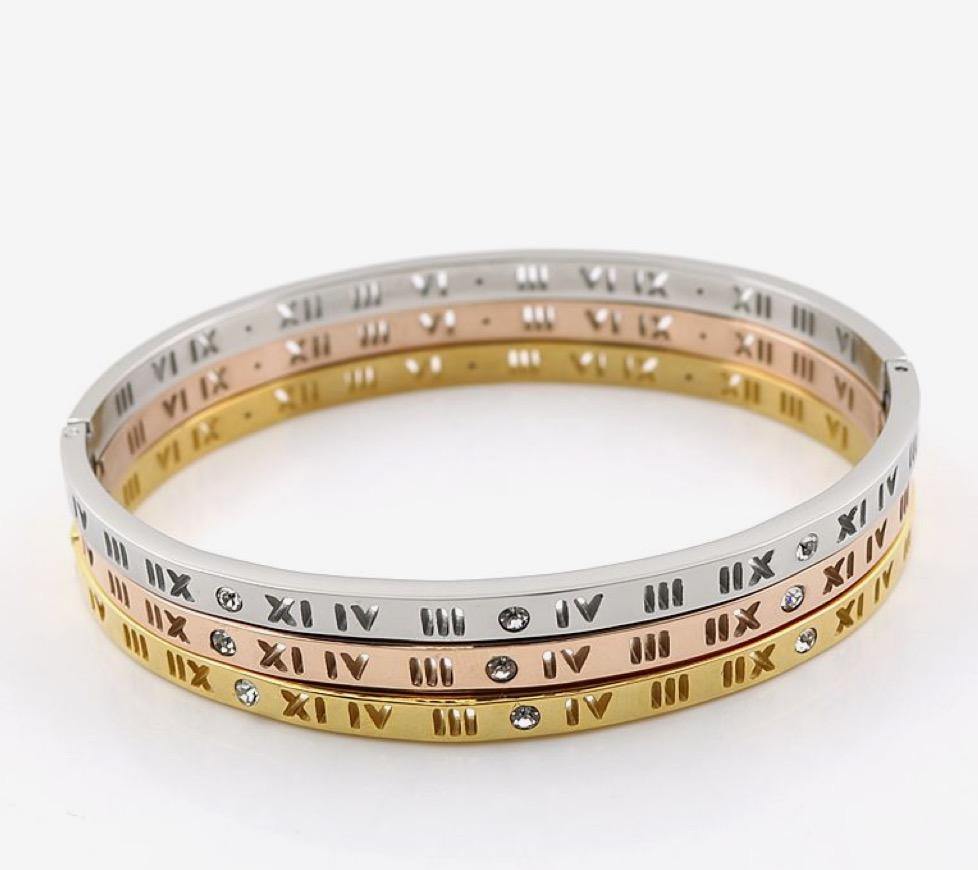 Women's Bangle Bracelet Set 18k Gold Roman Cuff Atlas Design