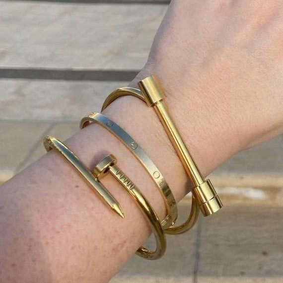 18k Gold Shackle Cuff Screw-On Bar Bracelet Bangle - 1 Øak