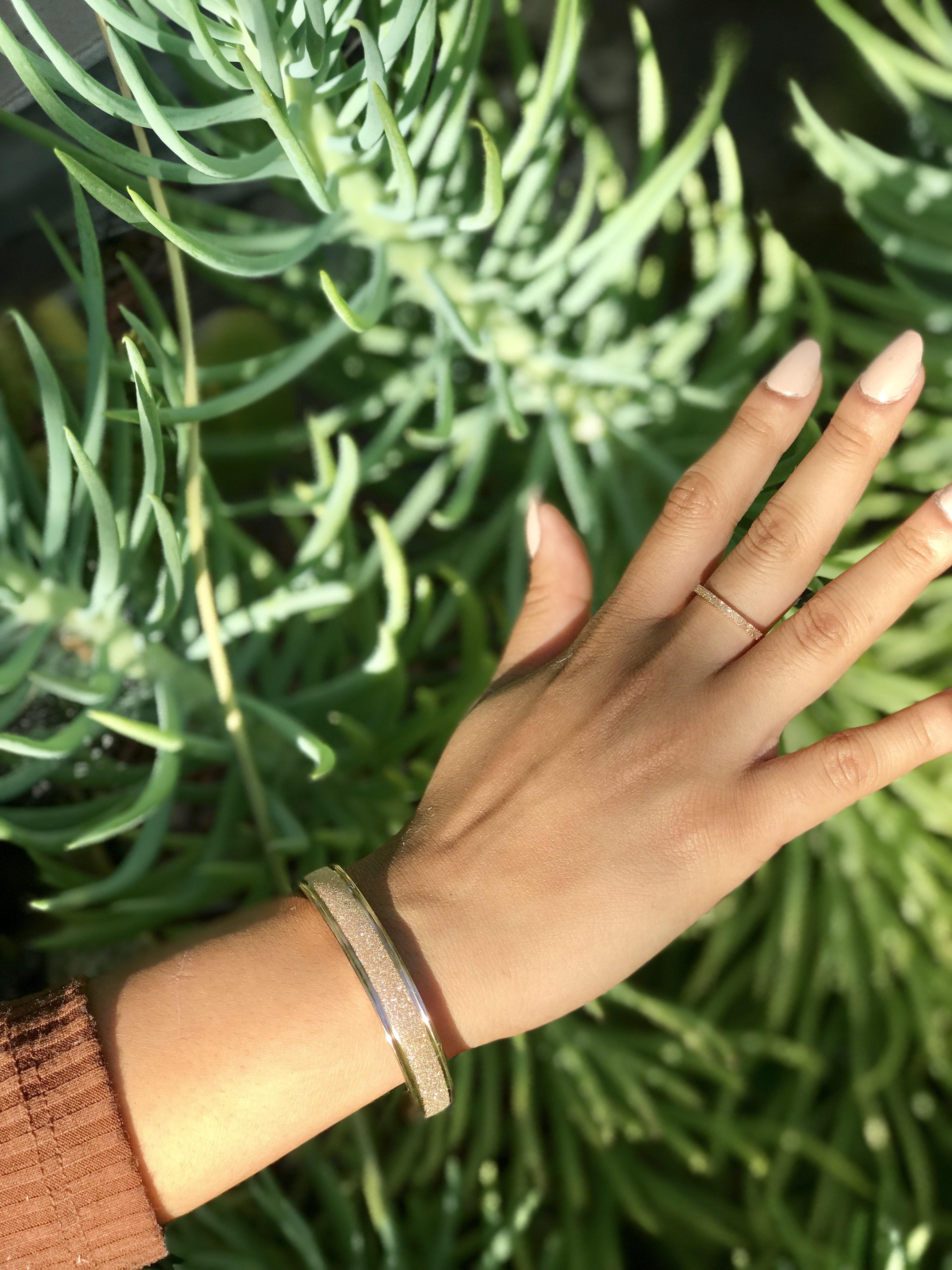 18k Rose Gold Star Dust Ring + Bracelet Stacking Set - 1 Øak