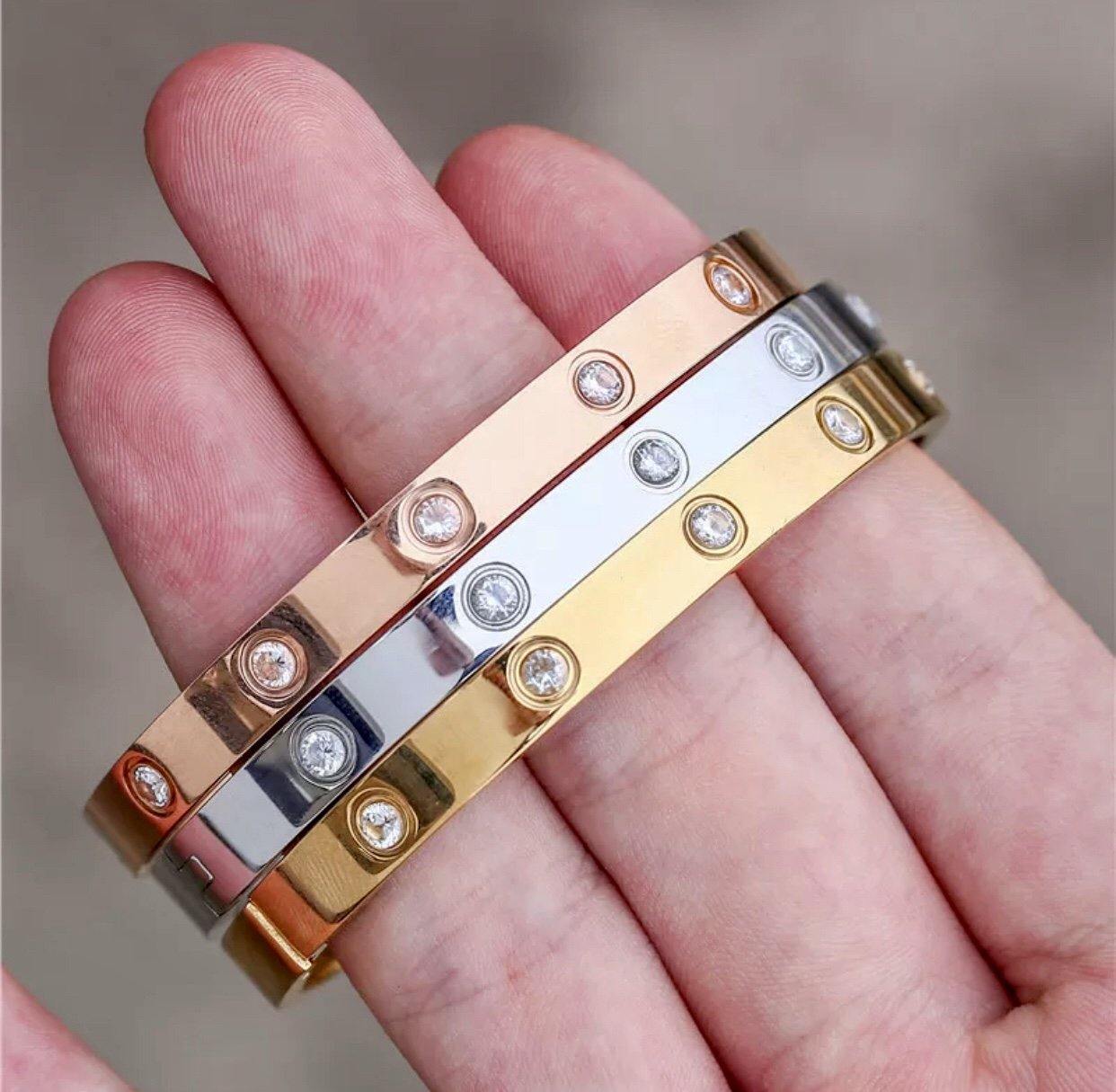 Set Of 3 Gold Stone Bracelet Dainty Gold Bracelet Screw Bracelet