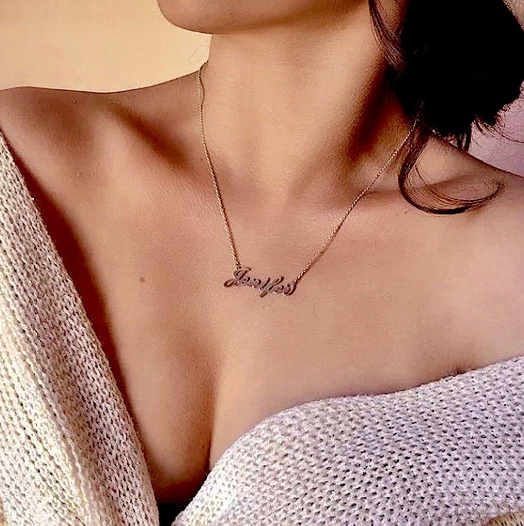 name necklace rose gold engraved jewelry