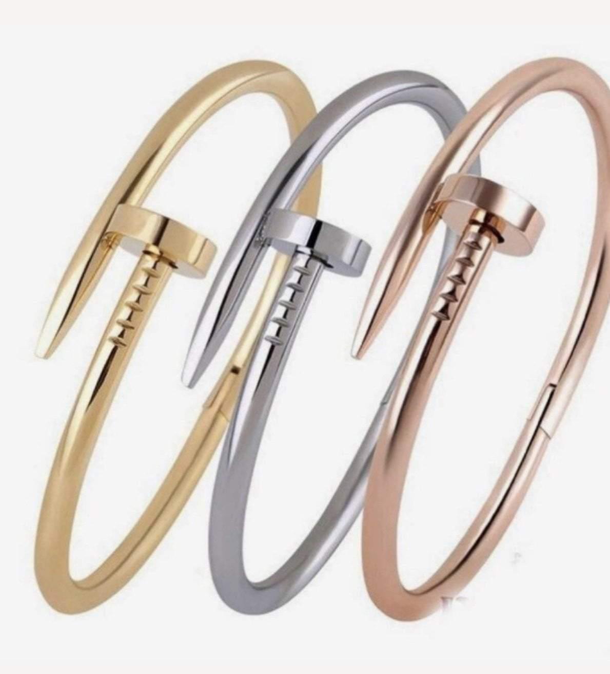 set of 3 silver, gold and rose gold nail bangles