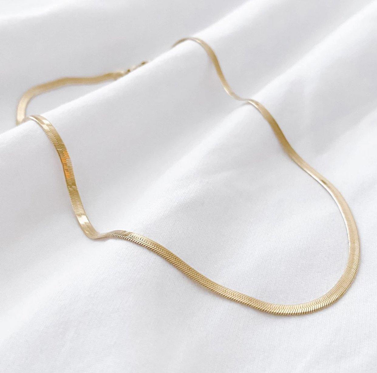 flat gold chain necklace snake chain women's herringbone necklace