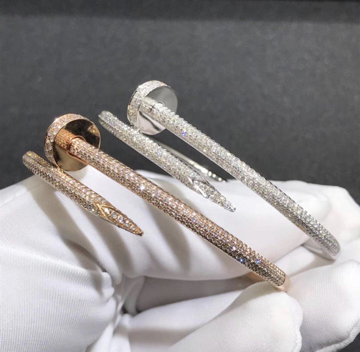18k Gold Iced Out Double Row Diamond Nail Cuff Bracelet - 1 Øak