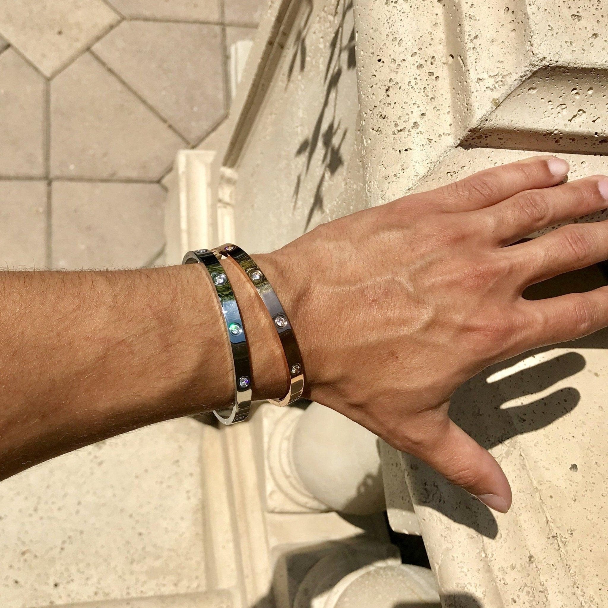 Set Of Two Non tarnish jewelry Rose Gold Bangle Silver Bracelet