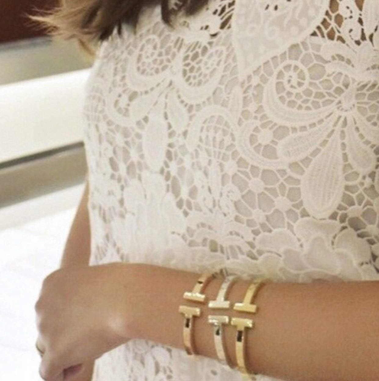 3 Womens T Bracelets Silver T bangle Bracelet set
