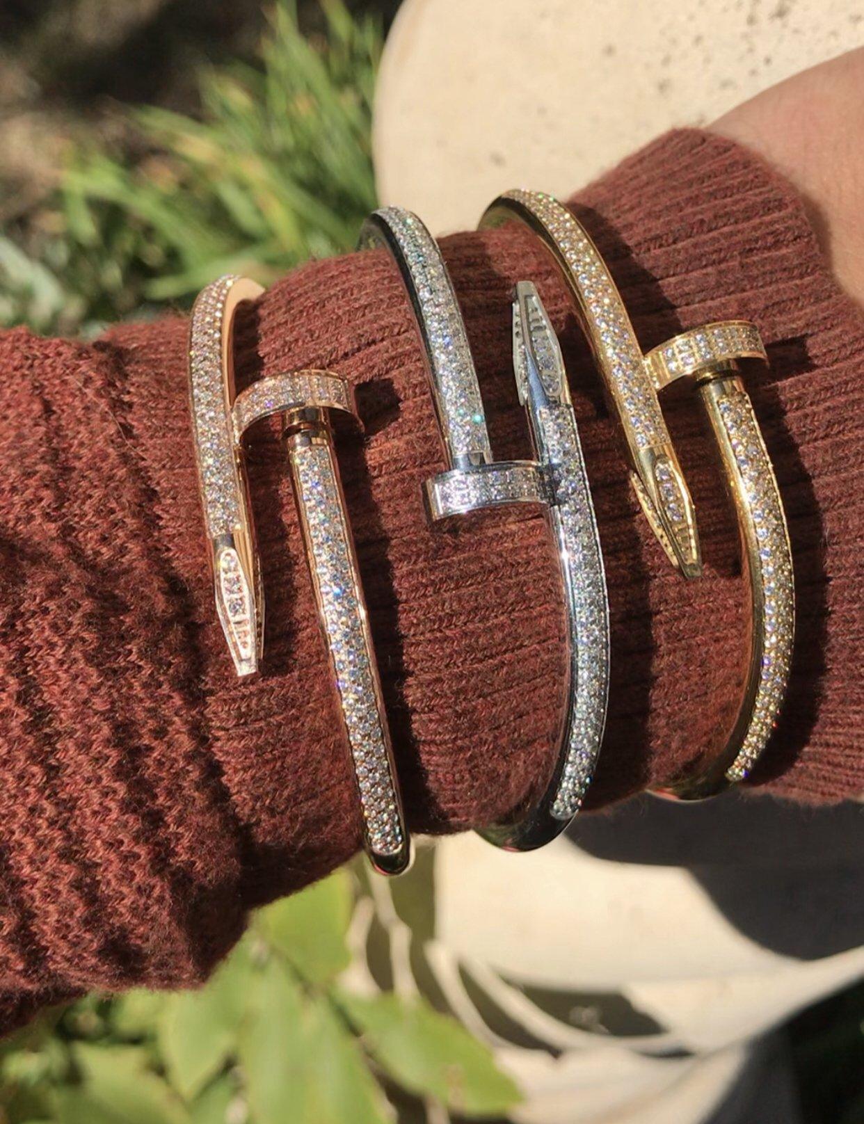 Men's 18k Gold Iced Out Triple Row Diamond Nail Cuff Bracelet - 1 Øak