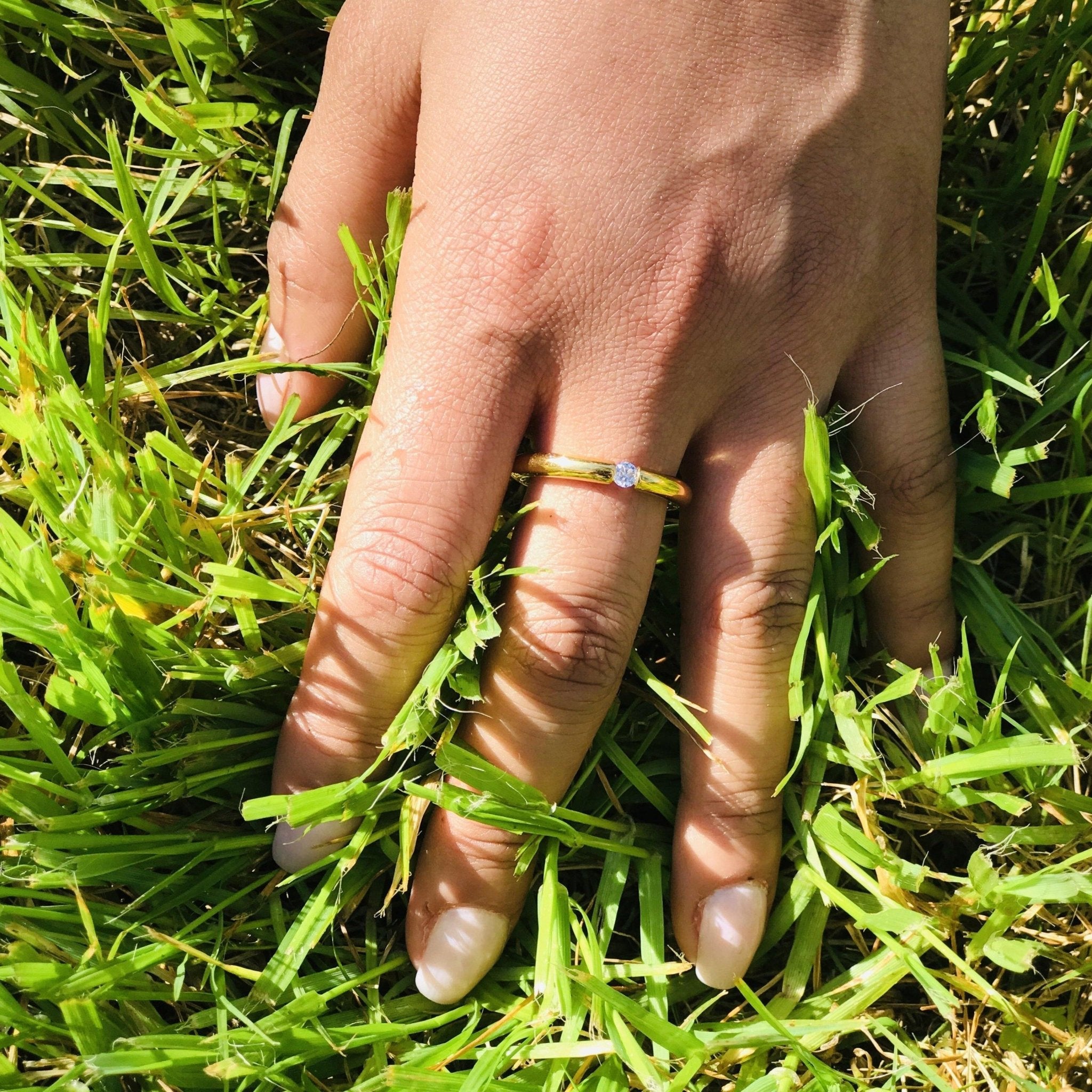 Gold floating diamond wedding band 1 Oak Jewelry