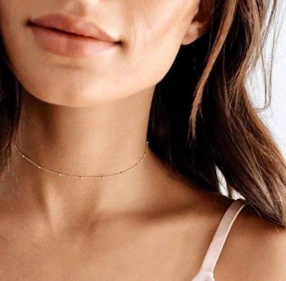 14k_Dainty_Ball_Chain_Choker_Adjustable_Necklace_1oakJewelry.com