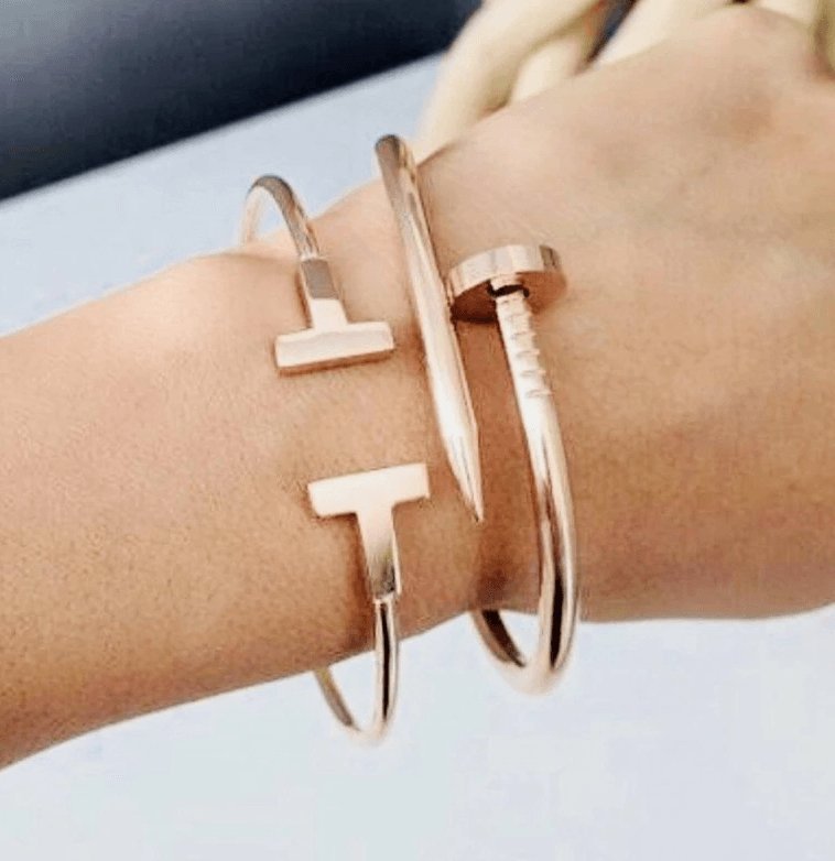 Rose Gold Bracelet Set: Women's Nail Bracelet T Bracelet Set