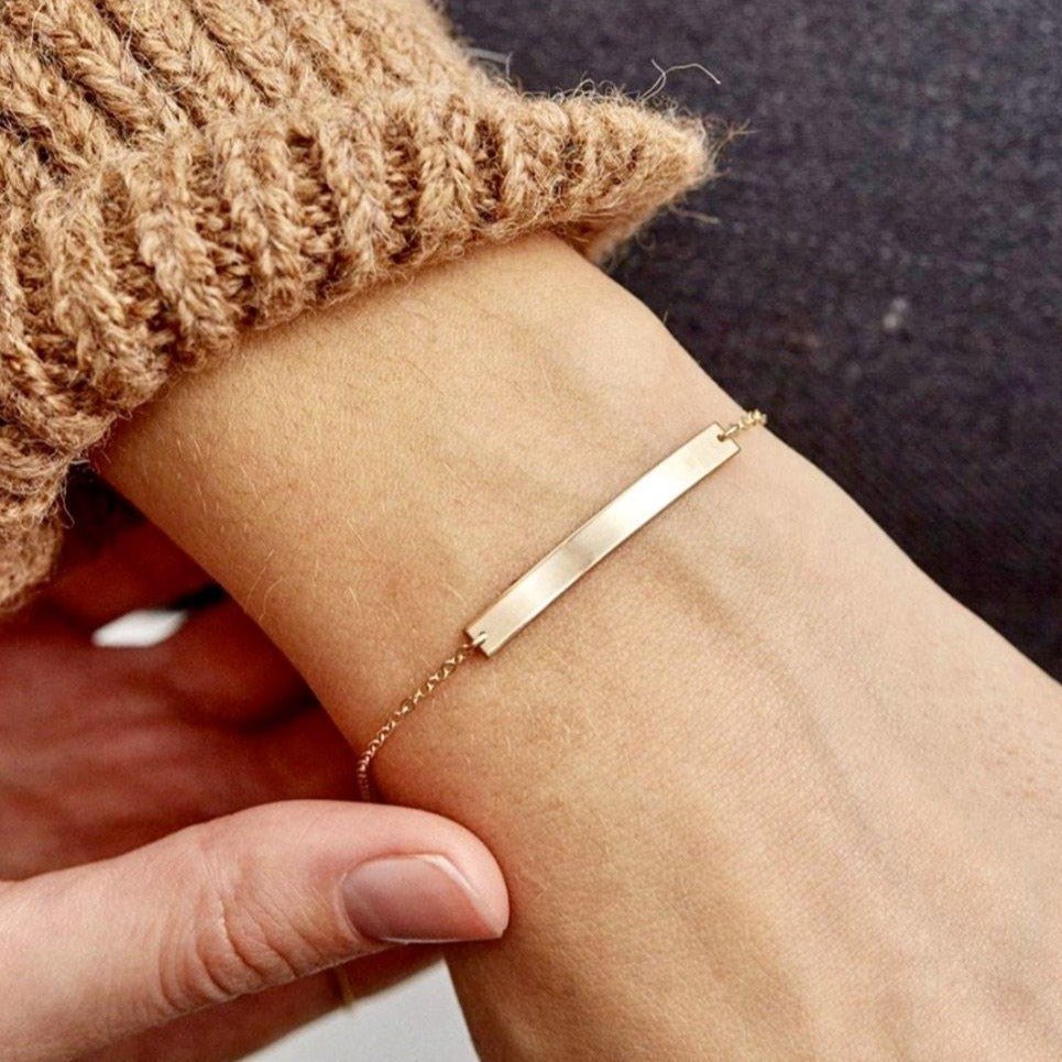 Personalized Name Bar Bracelet 14k Gold Monogram Initial Chain Bracelet - 1 Øak