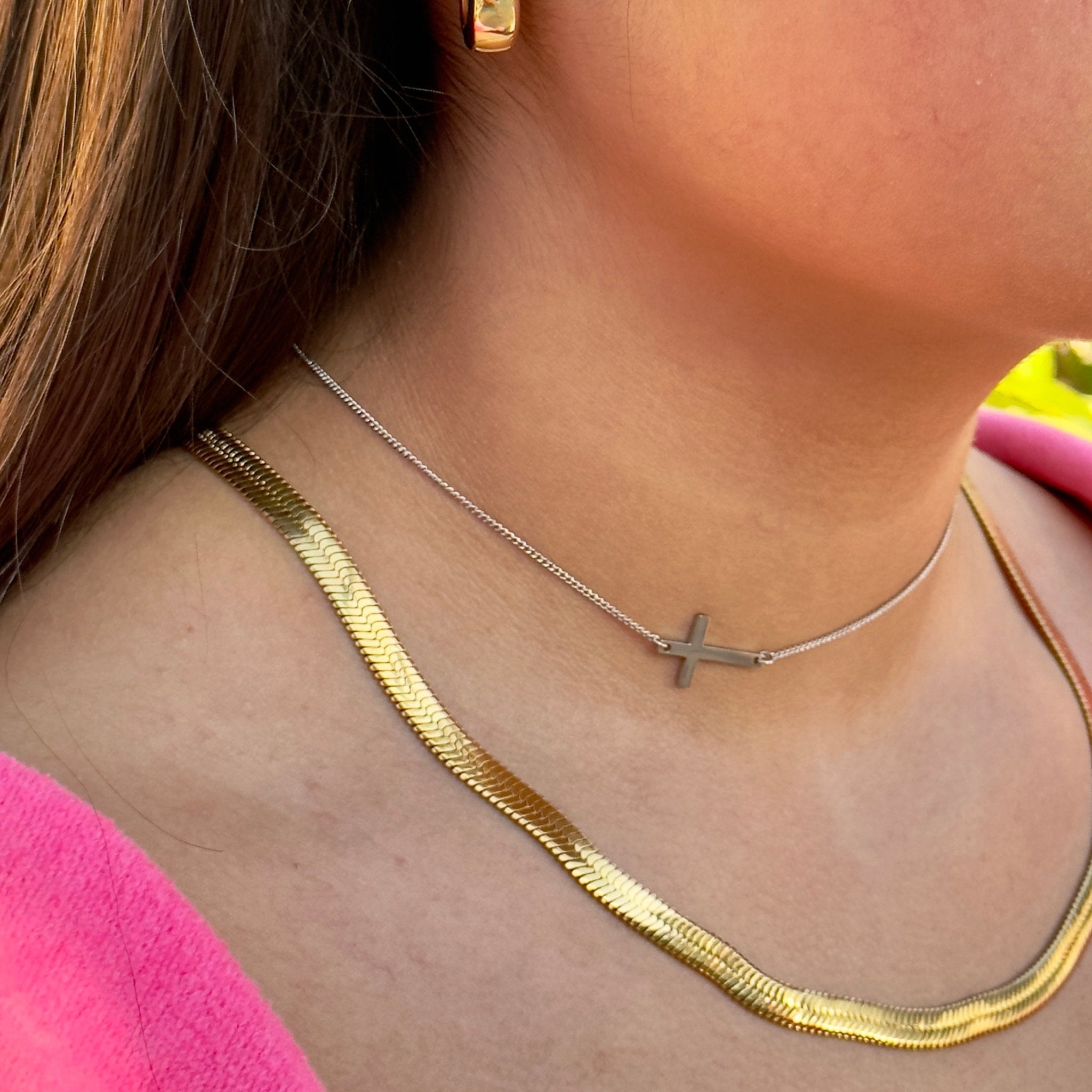 Sideway Cross Choker Necklace