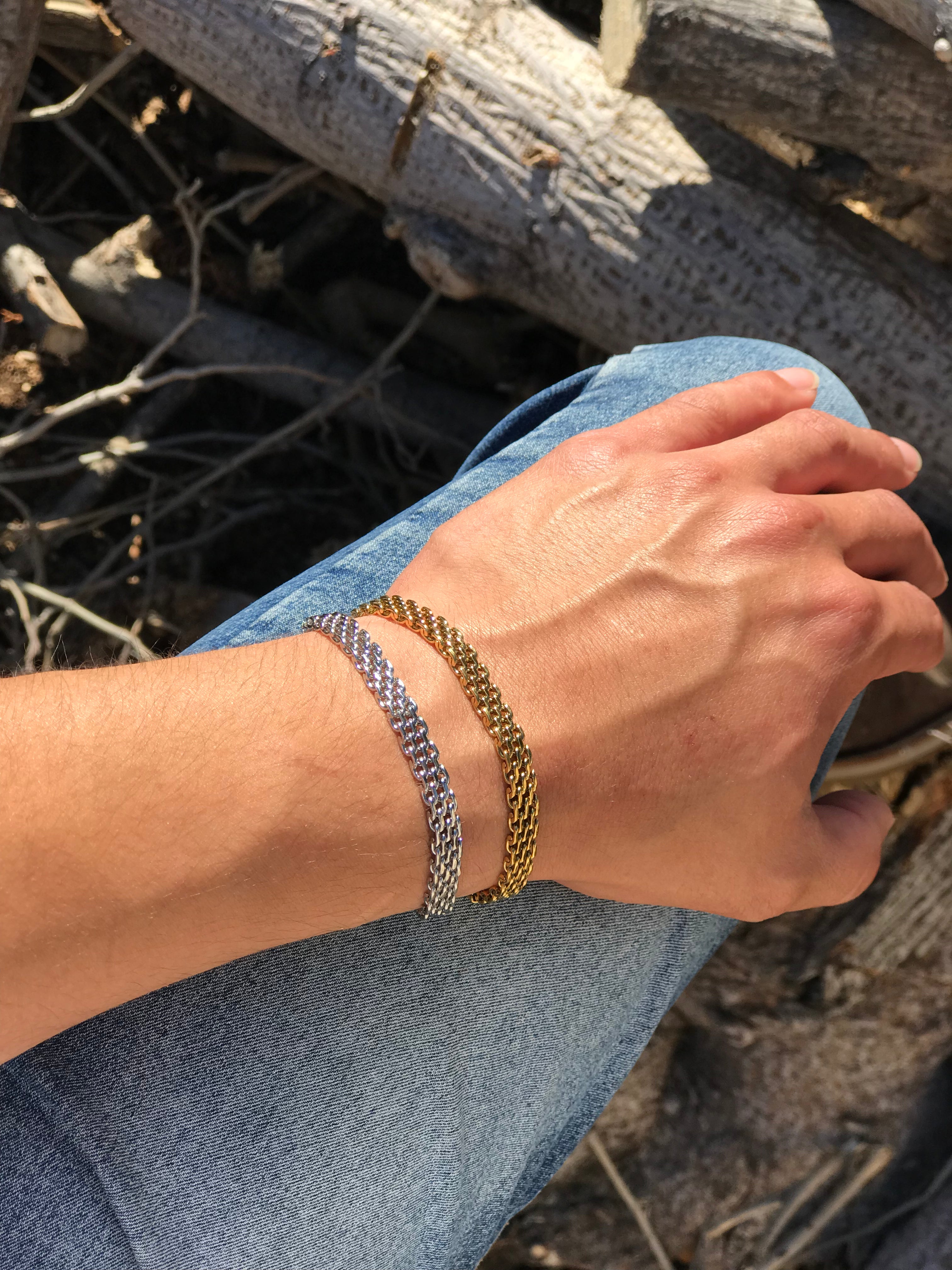 Mens Silver and Gold Mesh Bismark Bracelet For Him 1 oak jewelry