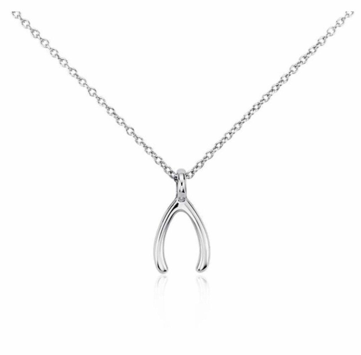 Lucky Wishbone Silver Necklace Pendant - 1 Øak