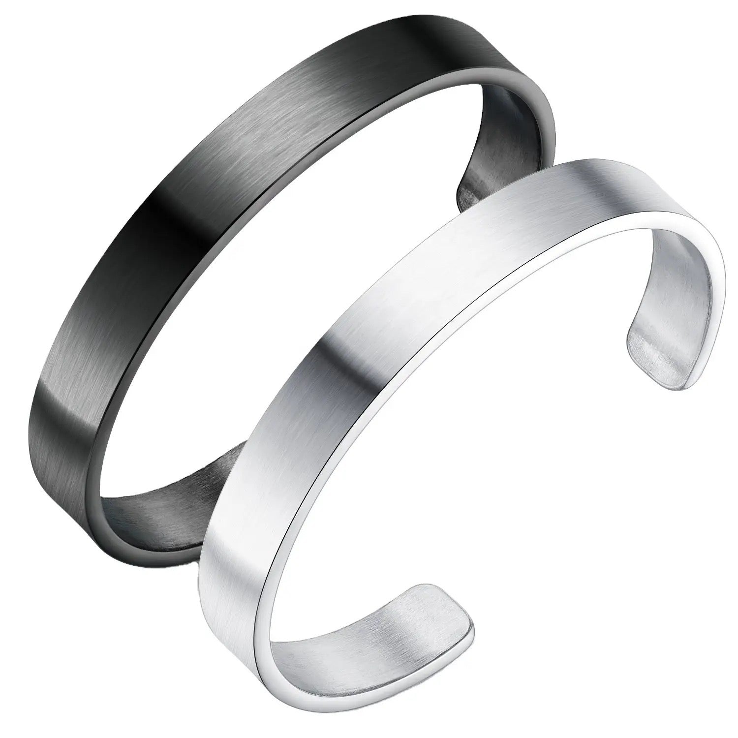 black vs silver plain metal cuff bracelet
