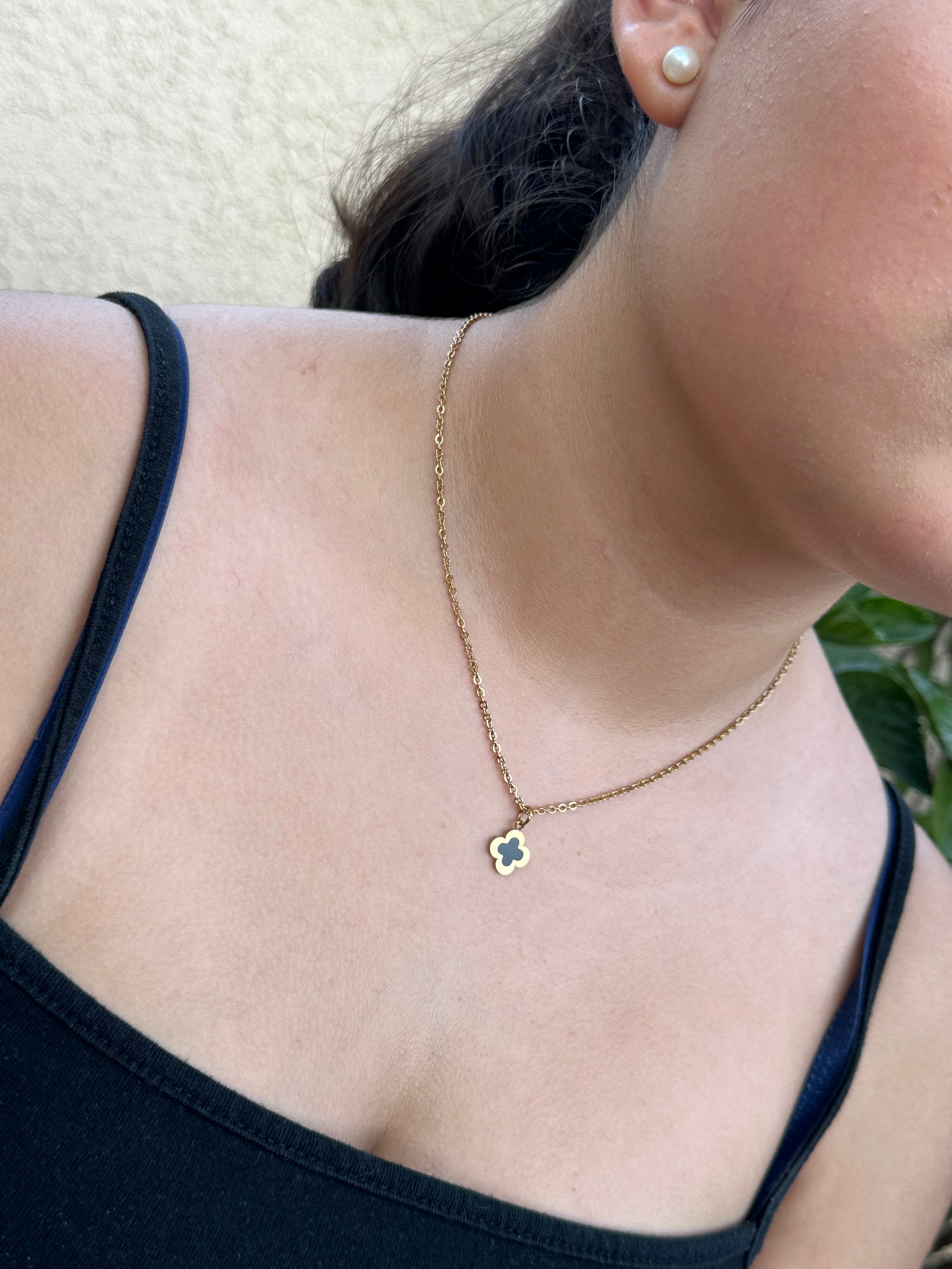 Enamel 4 Leaf Clover Chain Necklace Pendant