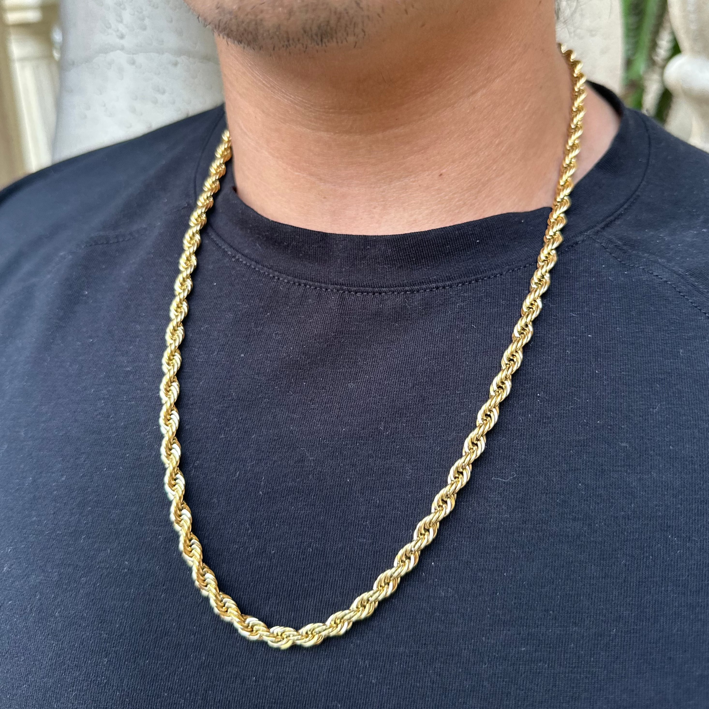 Collar de cadena de cuerda de oro de 18 quilates para hombre