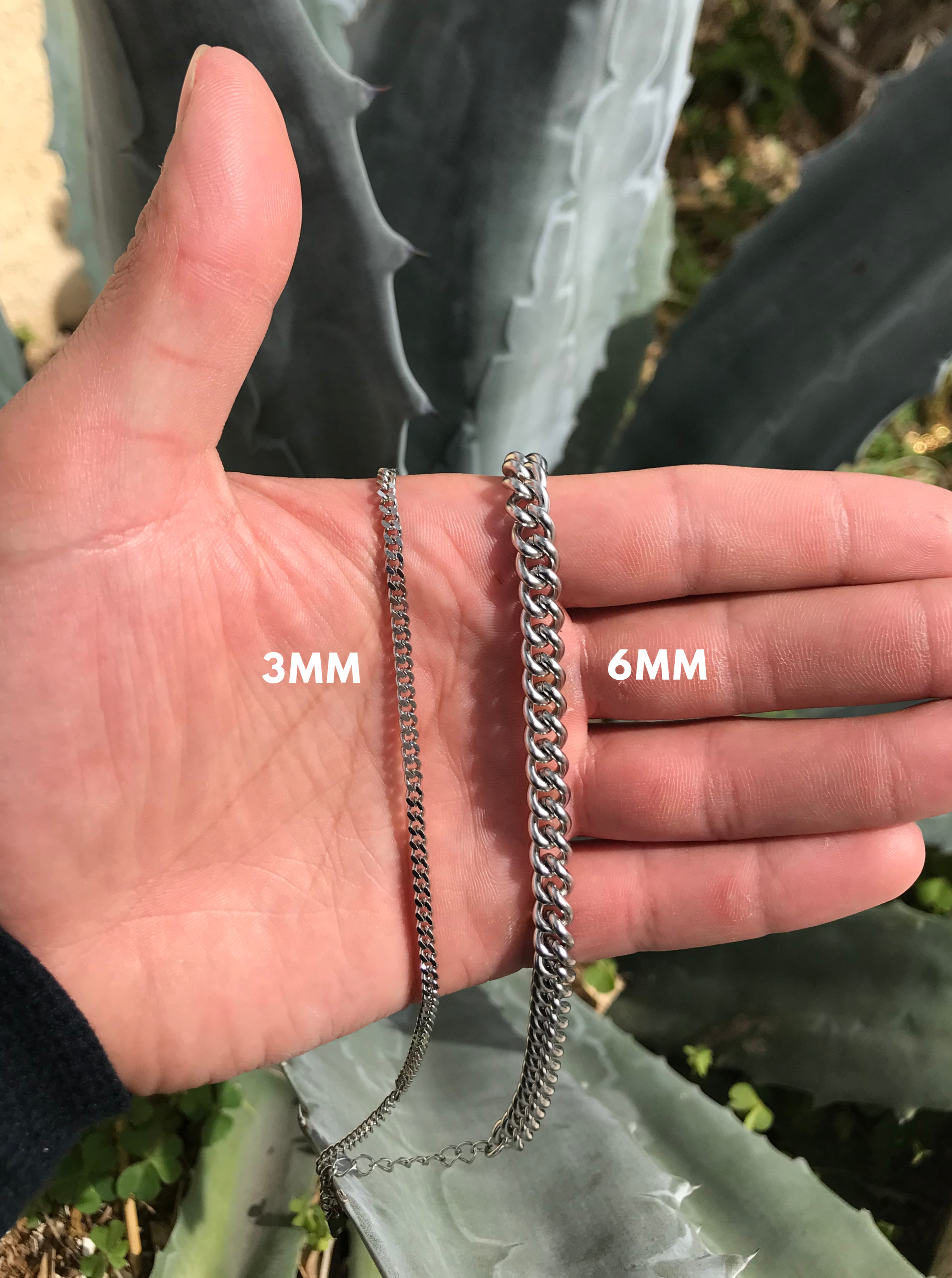 Mens Silver Chain Size Comparison - 3mm vs 5mm