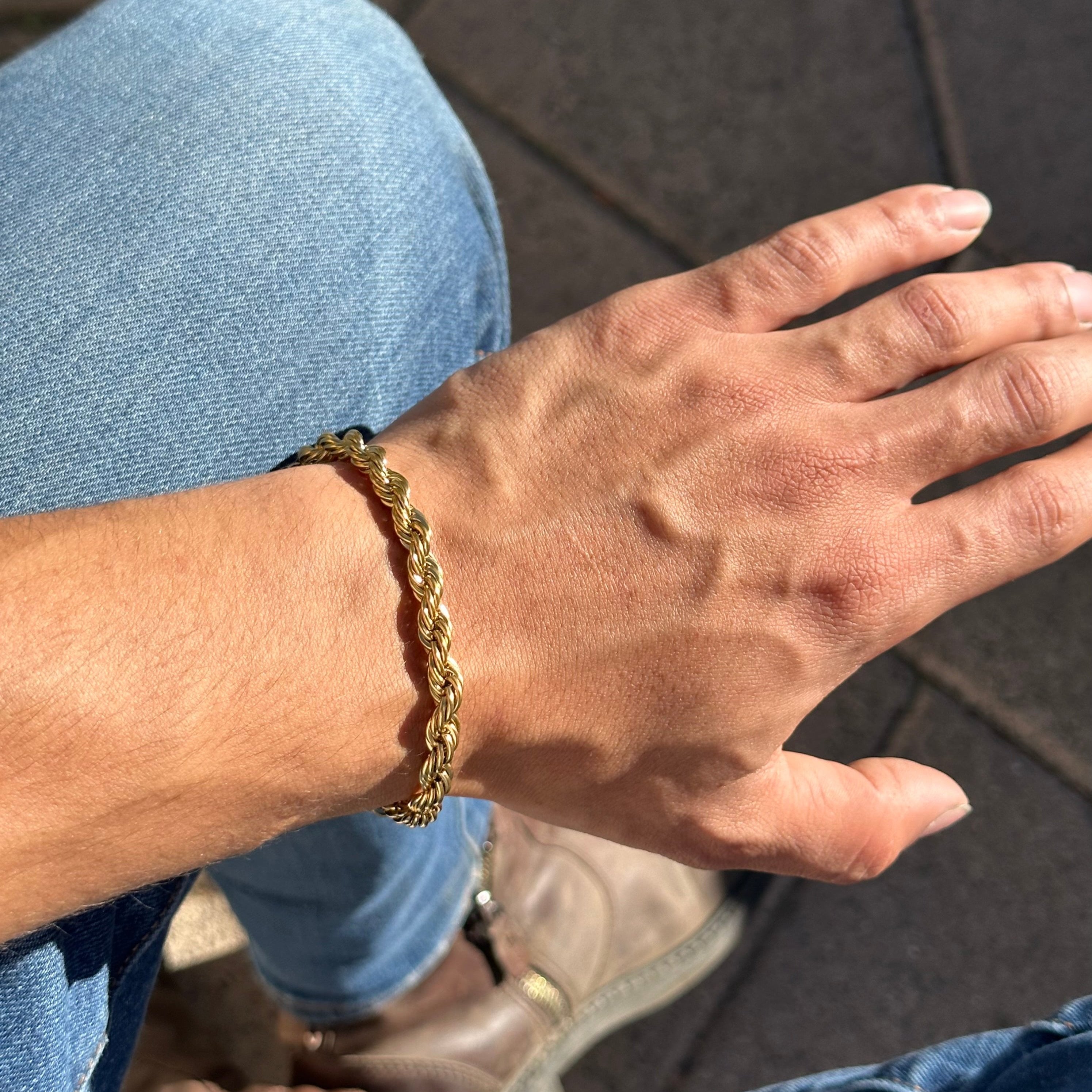 Mens 18k Gold Rope Bracelet