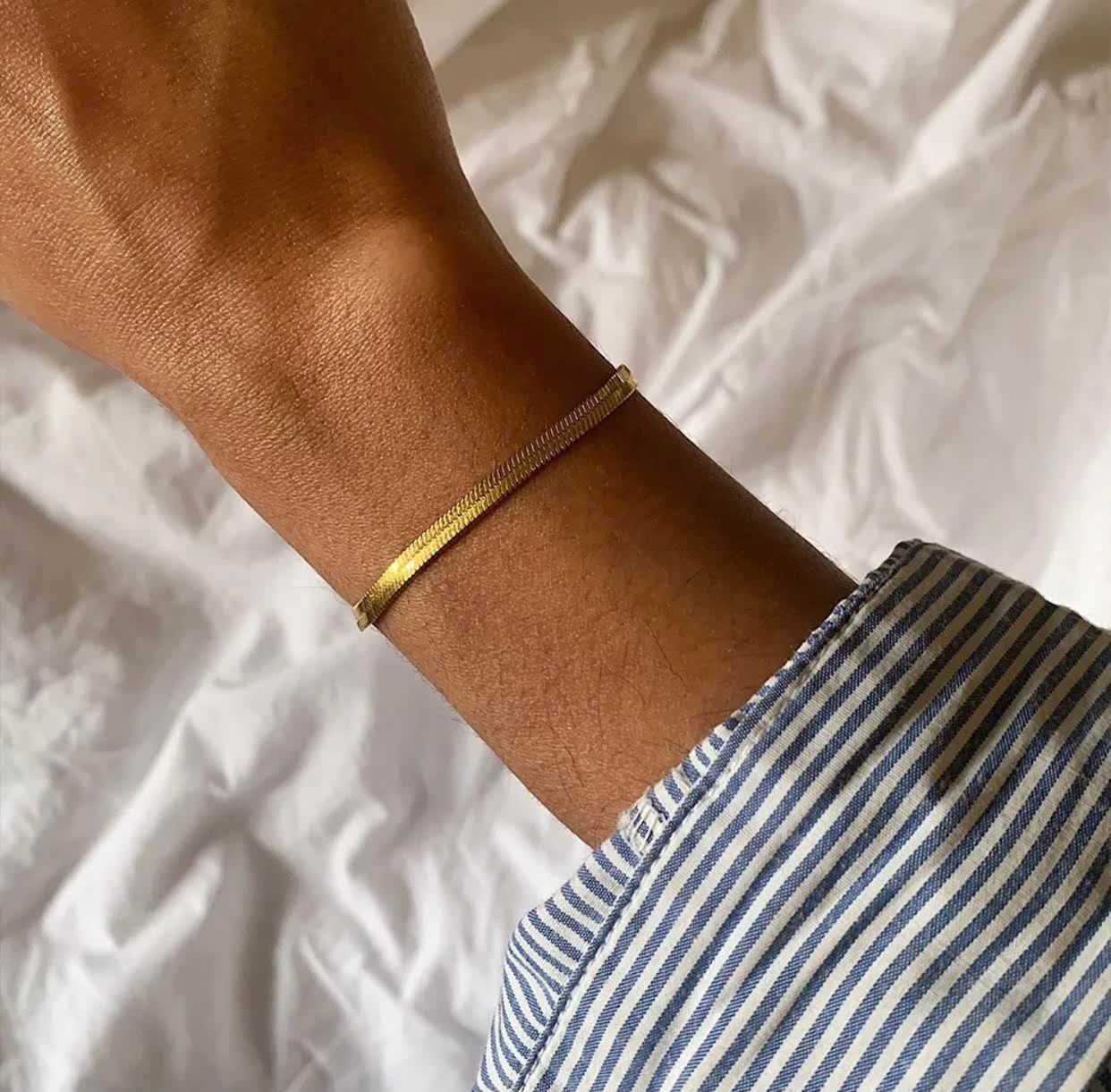 snake-chain-bracelet-Gold-herringbone-bracelet-Flat-gold-bracelet