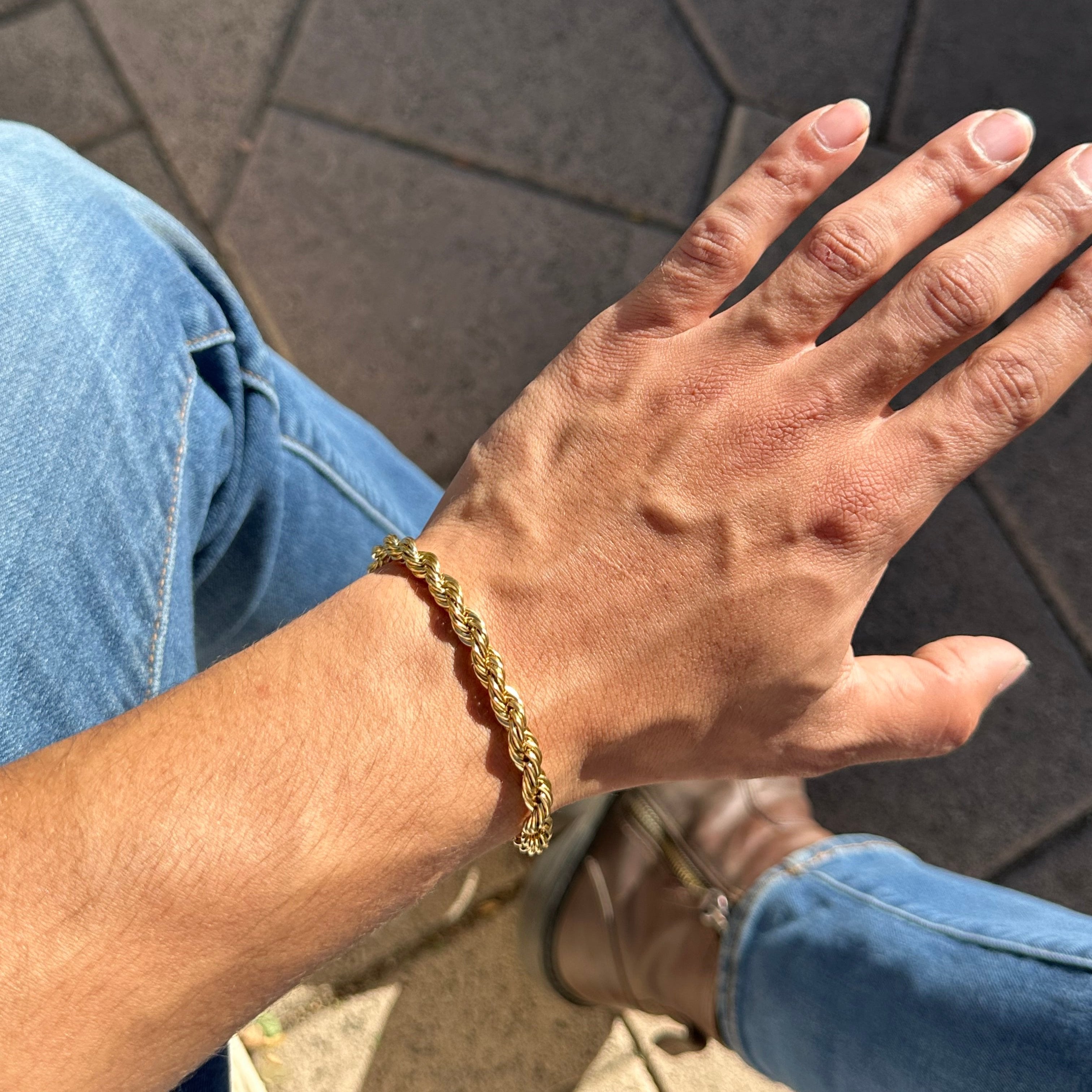 Mens 18k Gold Rope Bracelet