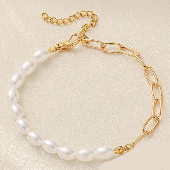 Gold Paperclip Pearl Bracelet