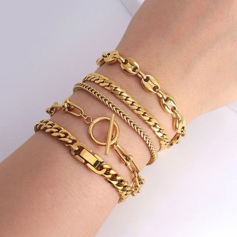 Womens gold chain bracelet stacking set of 5
