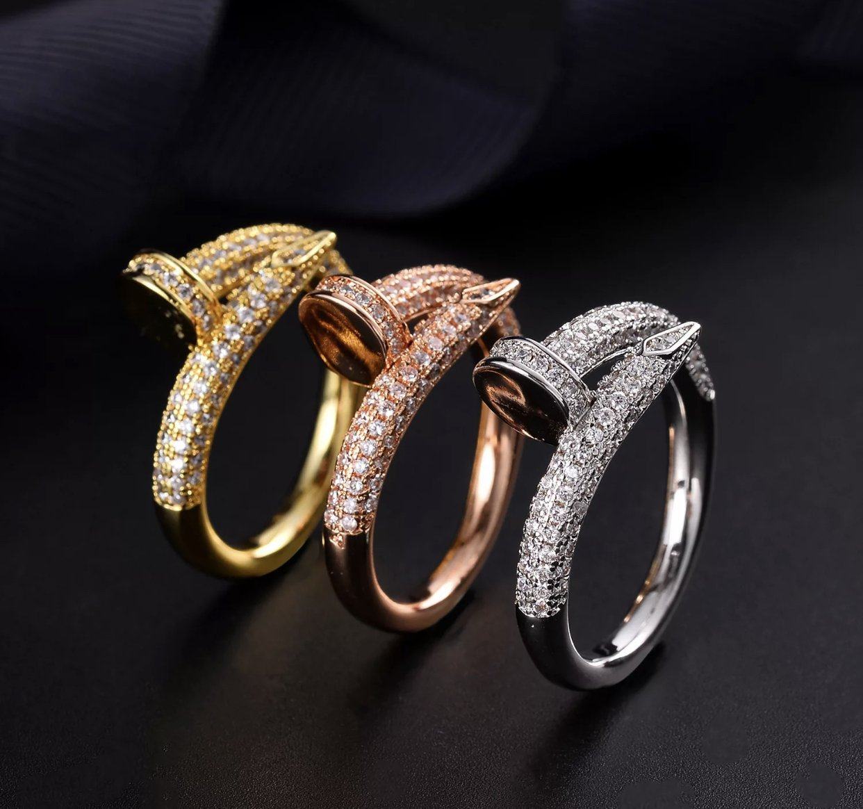 Set Of 3 Gold Nail Ring Set For Her