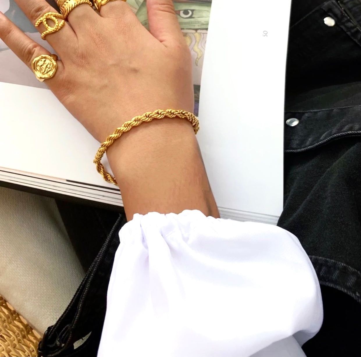 14k gold rope bracelet dainty gold chain bracelet rings