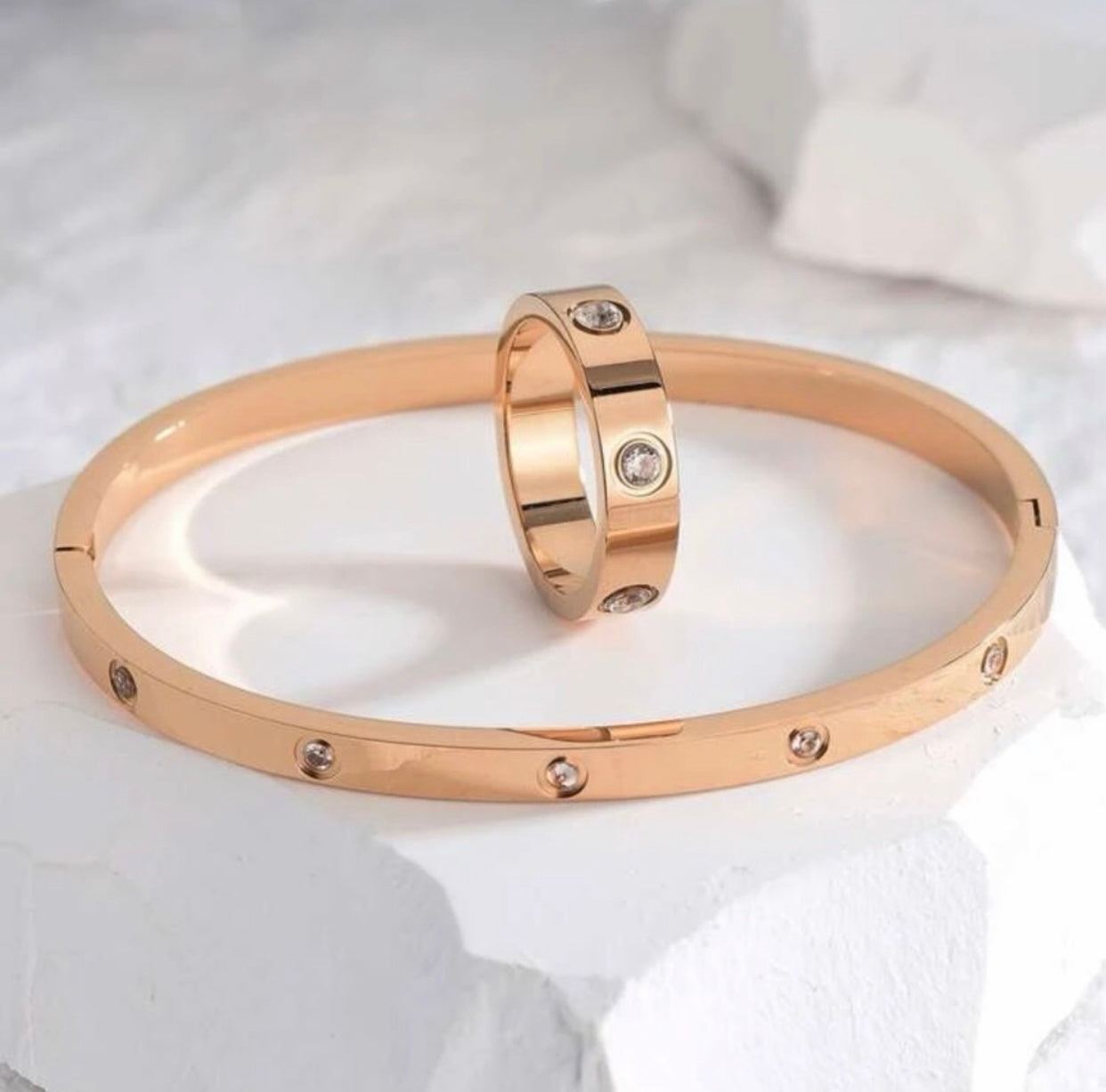 Rose Gold Ring Bracelet Set Stacking Jewelry Set For Her