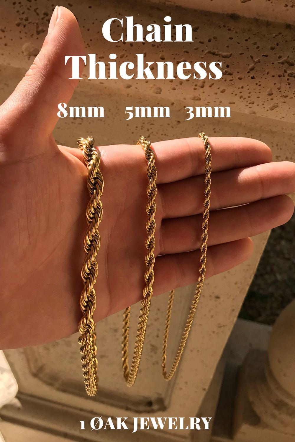 gold rope chain thickness