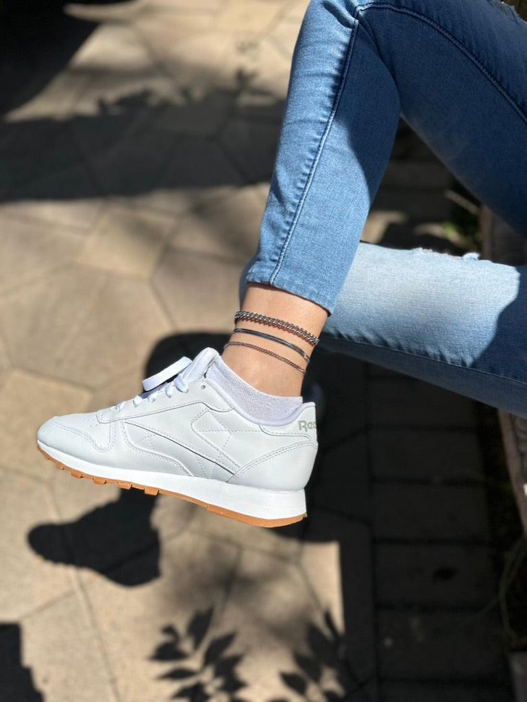 White Sneakers and Silver Anklets For Her