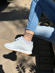 White Sneakers and Silver Anklets For Her