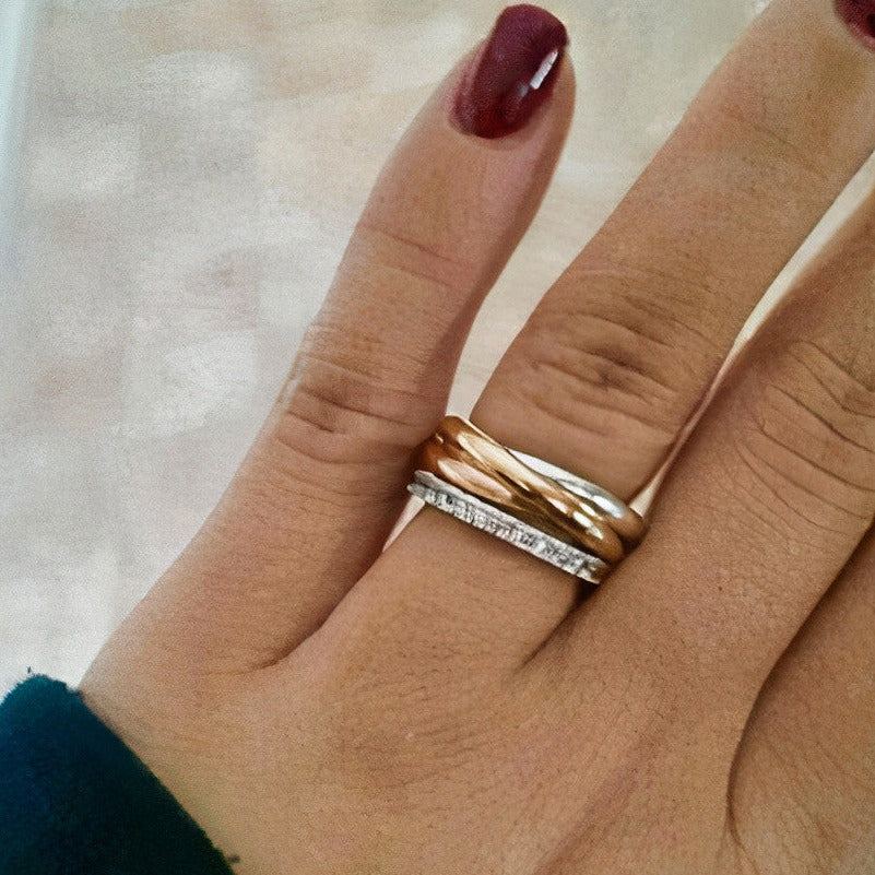 Three Tone 14K Trinity Thin Ring