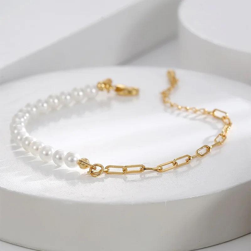 Womens Gold Pearl Bracelet