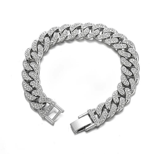 Titanium 13mm Diamond Cuban Link Bracelet Iced Out Gold Chain Bracelet