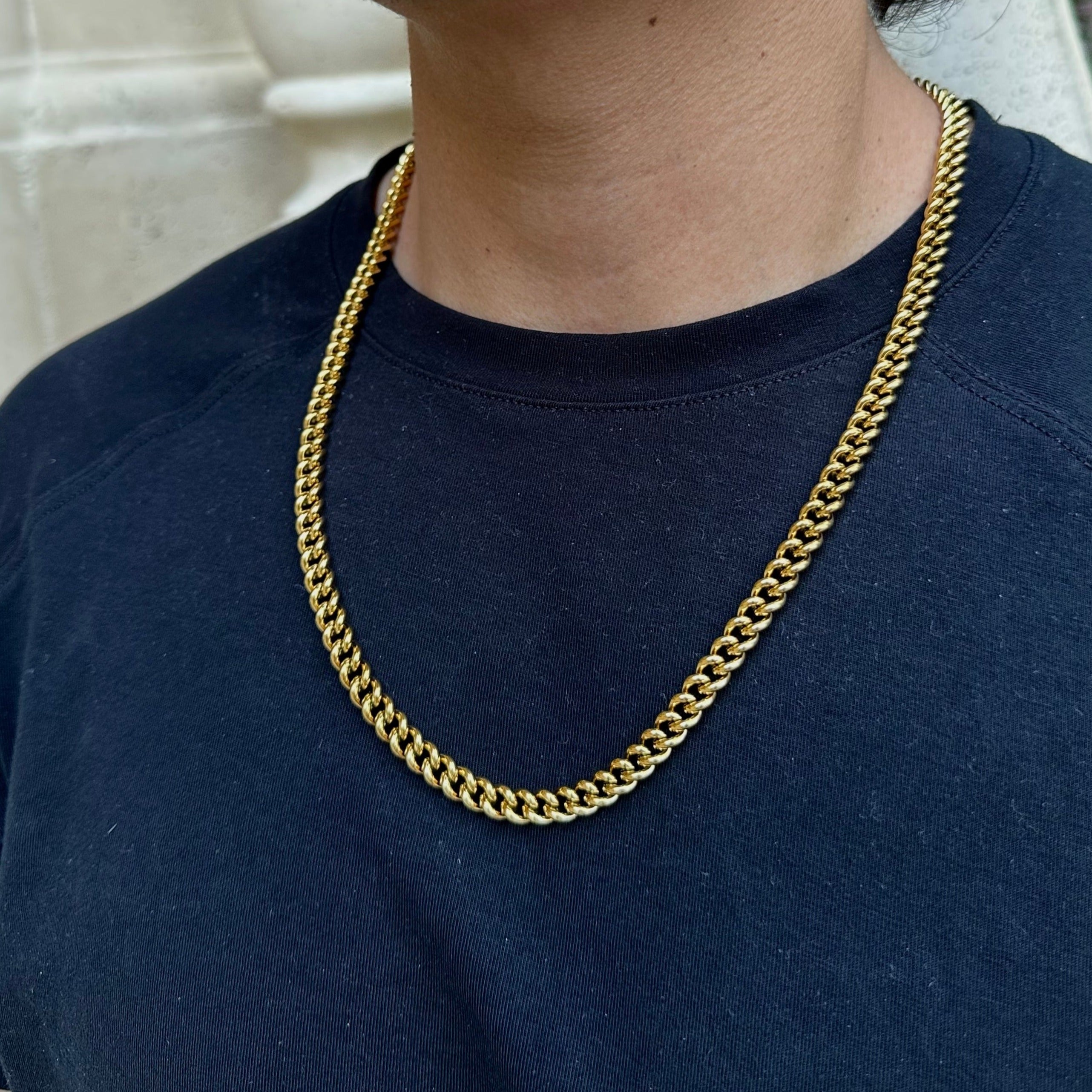 chain necklace mens 18k yellow gold round chain