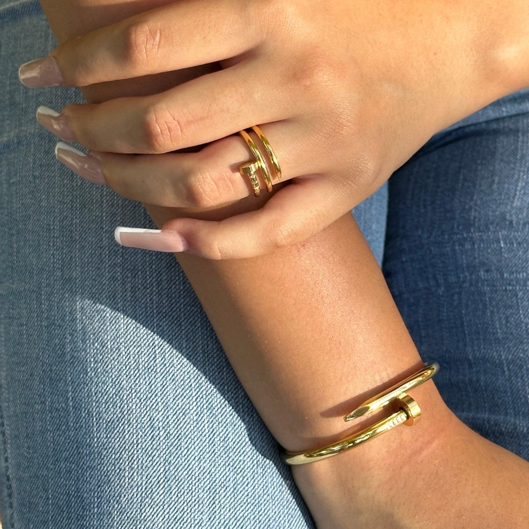 womens gold nail ring nail bracelet set