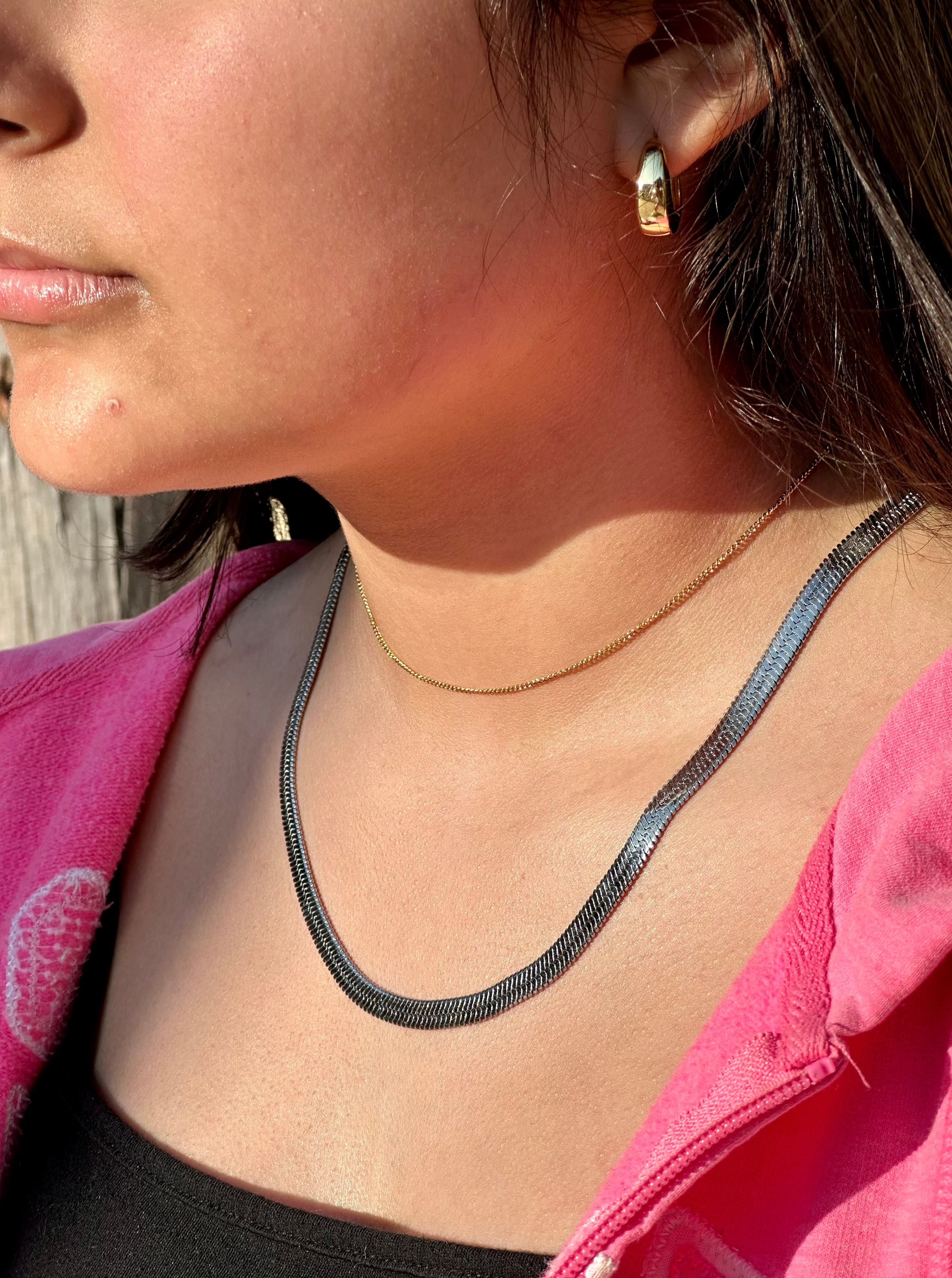 Flat Snake Necklace Chain Herringbone Necklace
