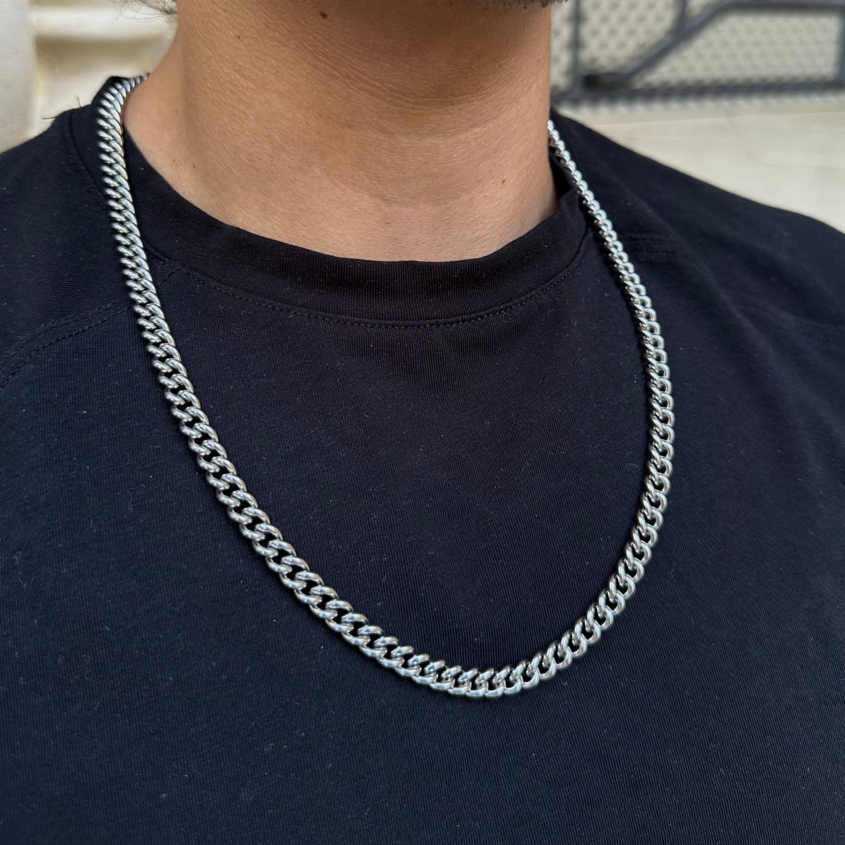 mens silver 5mm round curb chain necklace