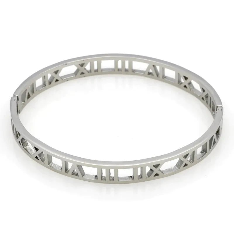 Sleek Silver Roman Numeral Bracelet Bangle 1 oak jewelry