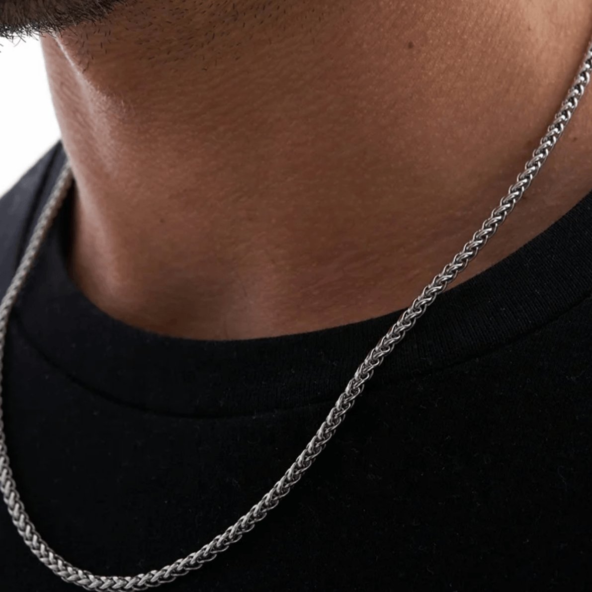 Men's Silver Wheat Chain Necklace - 1 Øak