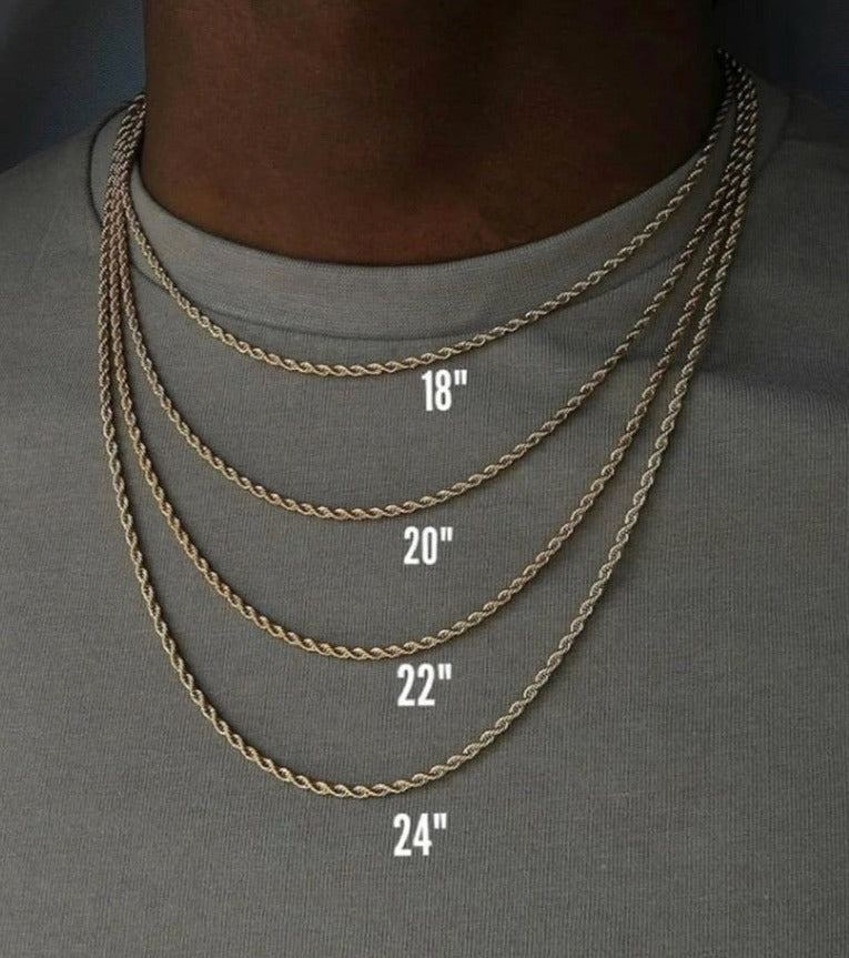 size chart for chain necklace and how gold chains will fit