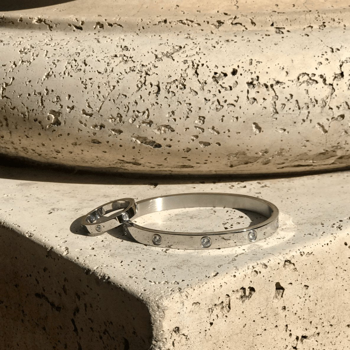 Silver Stone Encrusted Mens Bracelet Personalized Bangle 