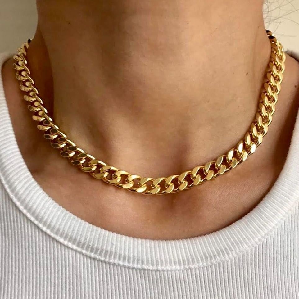 Men's 18k Gold Curb Chain Stamped Necklace - 1 Øak